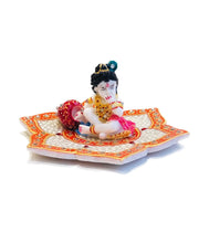 Load image into Gallery viewer, Bal Krishna on Lotus Figurine – Resin &amp; Marble Decorative Statue | Hindu Giftware Made in India
