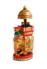 Load image into Gallery viewer, Wooden Ambabari Elephant 17cm – Hand Carved Hoda Statue | Indian Handmade Home Décor
