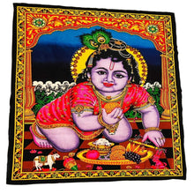 Load image into Gallery viewer, Bala Krishna Wall Hanging Tapestry – Handmade Cotton Sequin Art | Indian Home Décor
