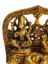 Load image into Gallery viewer, Lakshmi &amp; Ganesh with Diya – Golden Metal Oxidised Ornament | Hindu Home Temple Décor
