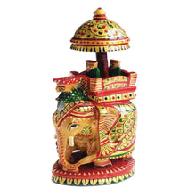 Load image into Gallery viewer, Wooden Ambabari Elephant 17cm – Hand Carved Hoda Statue | Indian Handmade Home Décor
