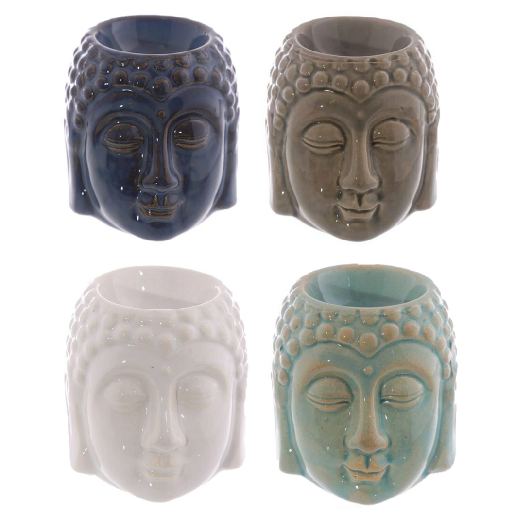 Set of 4 Buddha Head Oil Burners – Glazed Ceramic Aromatherapy Décor