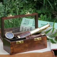 Load image into Gallery viewer, Nautical Box with Mini Telescope, Compass &amp; Magnifying Glass – Fair Trade
