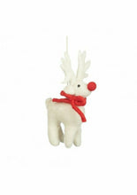 Load image into Gallery viewer, Set of 4 White Rudolph Hanging Decorations – Fair Trade Handmade Wool
