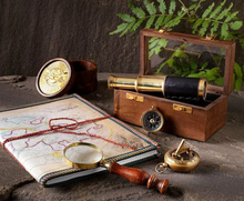 Load image into Gallery viewer, Nautical Box with Mini Telescope, Compass &amp; Magnifying Glass – Fair Trade
