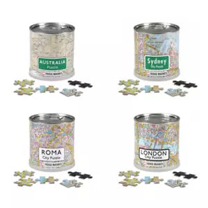 4 PCS Magnetic Puzzles in a Can 100 Pieces - Australia, Sydney, Roma and London