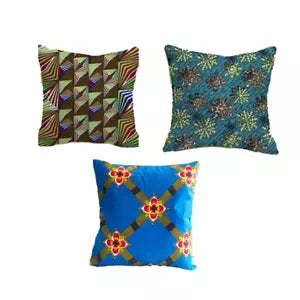 3 African Fabric Cushion Covers with Zipper