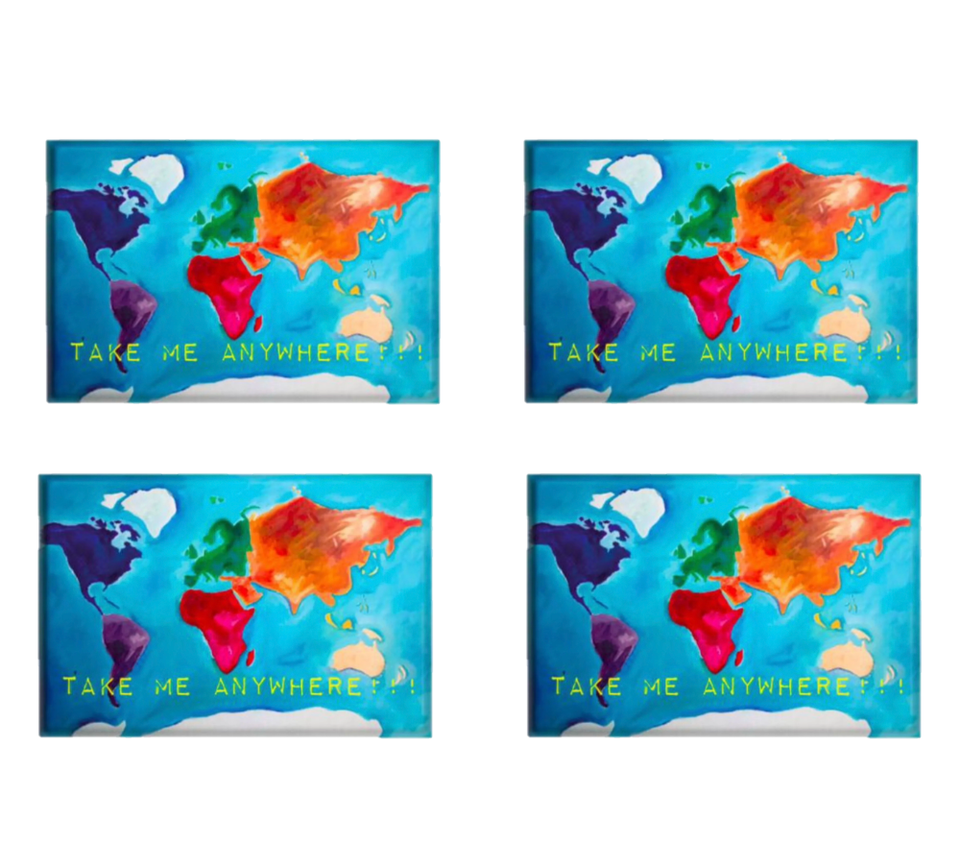 Set of 4 World Travel Map Fridge Magnets