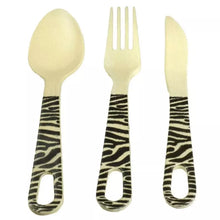 Load image into Gallery viewer, Set of 2 Organic Bamboo Cutlery Sets Giraffe &amp; Zebra
