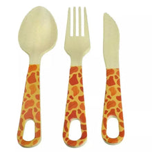 Load image into Gallery viewer, Set of 2 Organic Bamboo Cutlery Sets Giraffe &amp; Zebra

