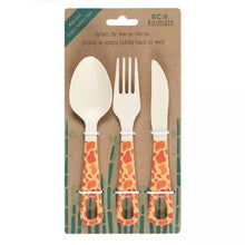 Load image into Gallery viewer, Set of 2 Organic Bamboo Cutlery Sets Giraffe &amp; Zebra
