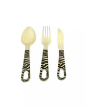 Load image into Gallery viewer, Set of 2 Organic Bamboo Cutlery Sets Giraffe &amp; Zebra
