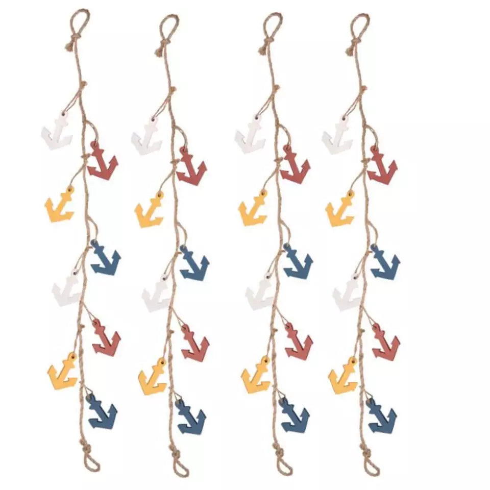 Set of 4 Nautical Garlands with Wooden Anchors 95cm