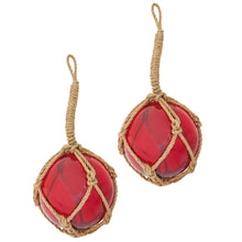 Load image into Gallery viewer, Set of 2 Glass Buoy Replicas – Red Nautical Decor with Woven Esparto 30 cm
