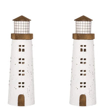 Load image into Gallery viewer, 2PCS Driftwood Lighthouse Ornaments – 35cm Nautical Home Decor
