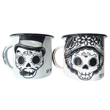 Load image into Gallery viewer, Coffee Enamel Mug Mexican Catrines Set of 2 - ByMexico
