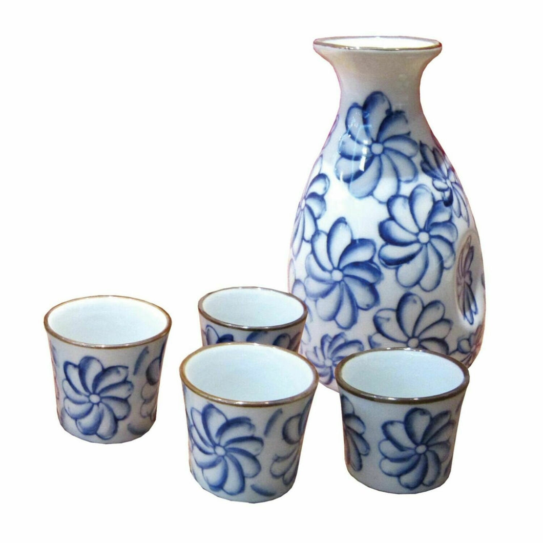 Blue Floral Sake Set Porcelain