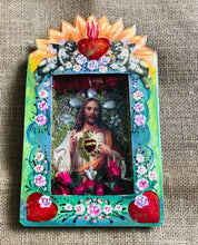 Load and play video in Gallery viewer, Sacred Heart of Jesus with Angels Tin Shrine 26cm - Mexican Handmade Art
