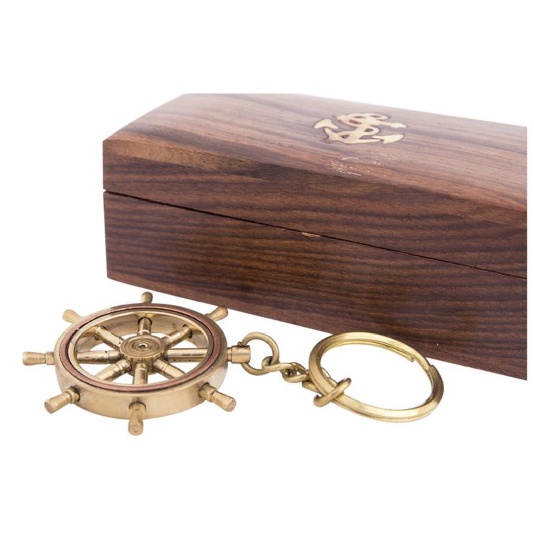SHIP'S Wheel keyring with wooden box