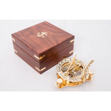 Load image into Gallery viewer, Brass Sundial Compass with Wooden Box

