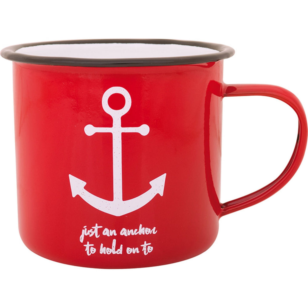 Set of 4 Anchor Red Enamel Mugs
