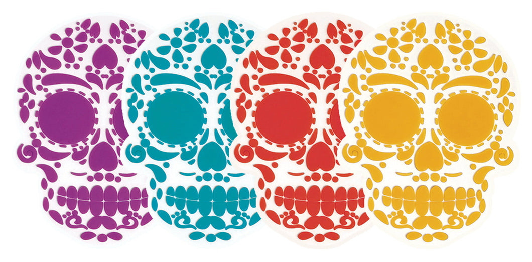 Set of 4 Silicone Coasters – Mexican Skull Art – Día de Muertos Inspired – Imported from Mexico