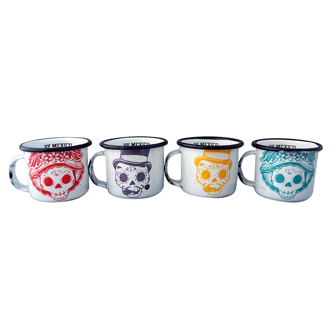 Set of 4 Small Pewter Mugs Mexican Catrines Skulls - ByMexico
