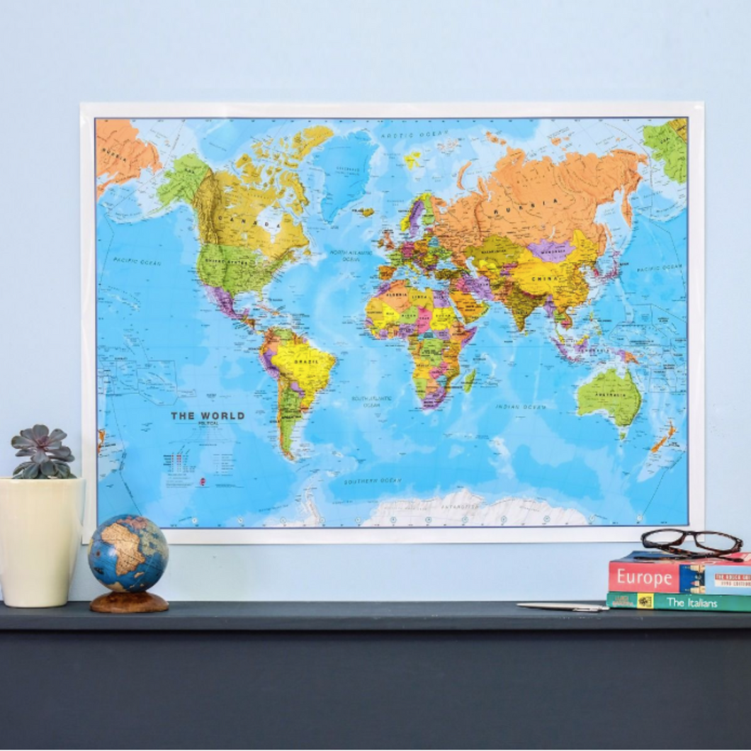 Medium World Wall Map Political Paper Single Side Lamination 84.1cm (w) x 59.4cm (h)