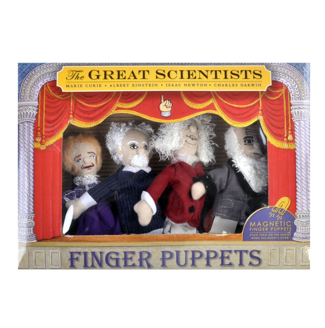 Great Scientists Finger Puppet Set - Curie - Einstein - Newton - Darwin - The Unemployed Philosophers Guild