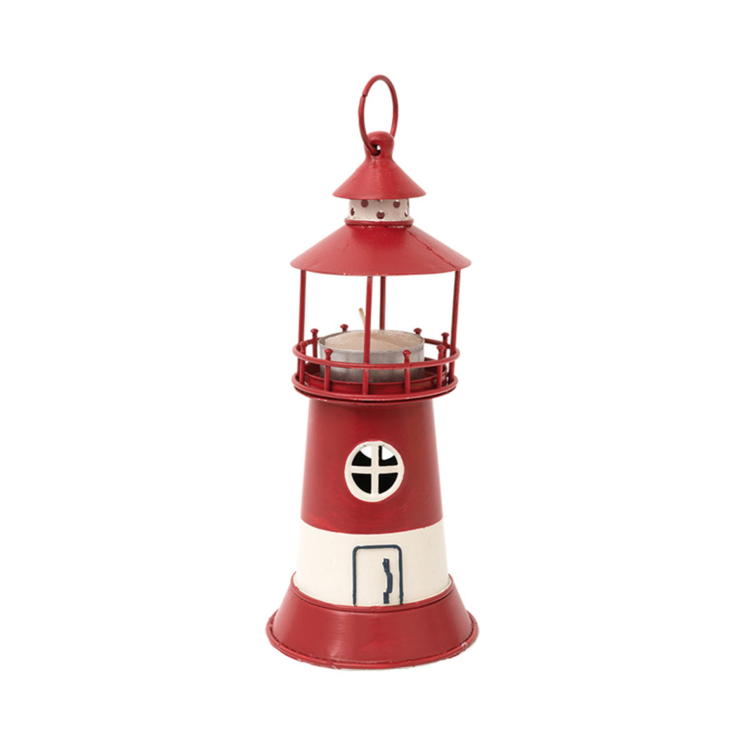 Red Lighthouse Candle Holder H19cm