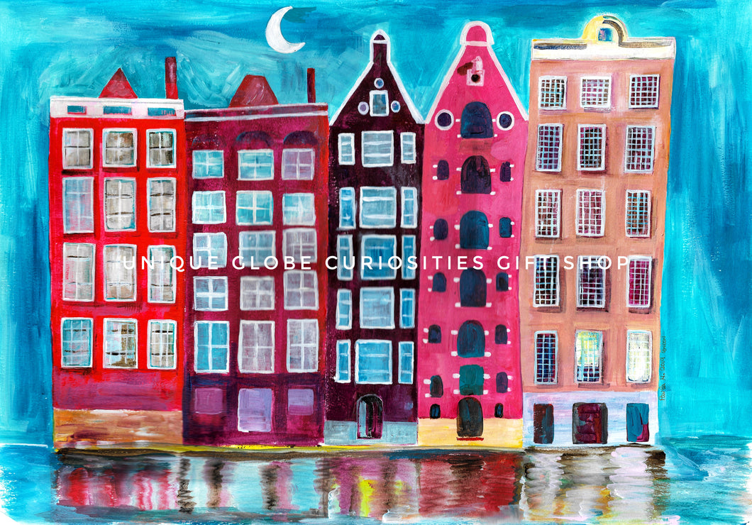Holland Houses A4 Art Print – Colourful Amsterdam Home Decor