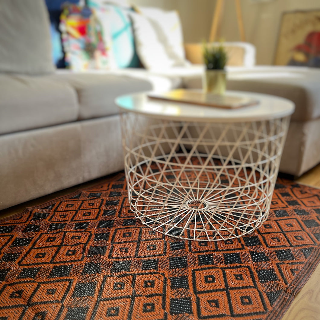 Washable Plastic Floor Mat Orange & Dark Grey 185cm X 90cm Approx.