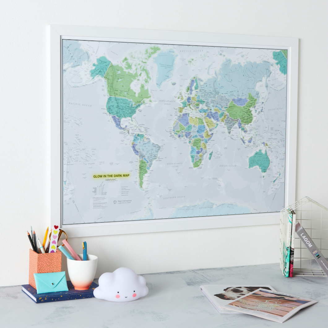 Glow in the Dark World Map Silk Art Paper 84.1cm (w) x 59.4cm (h)