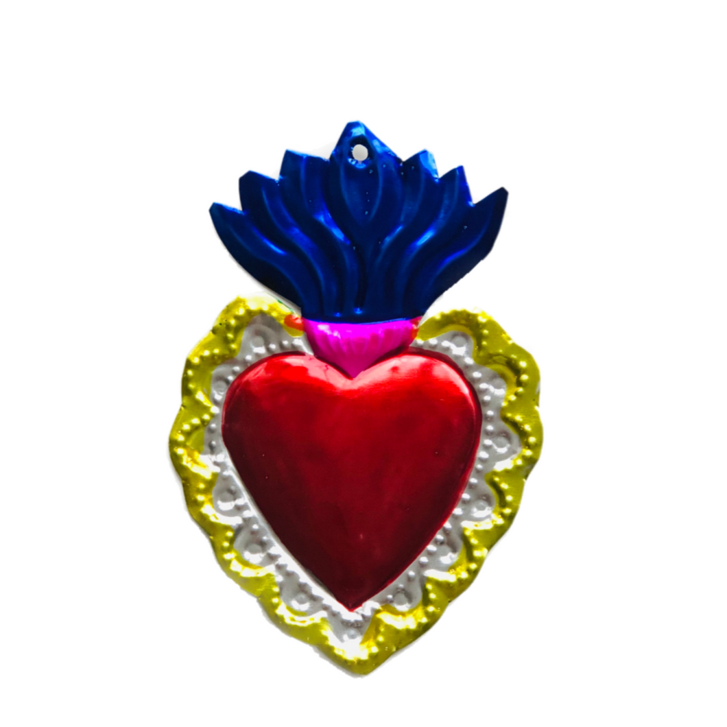 Mexican Ex-Voto Heart Embossed Metal 14cm