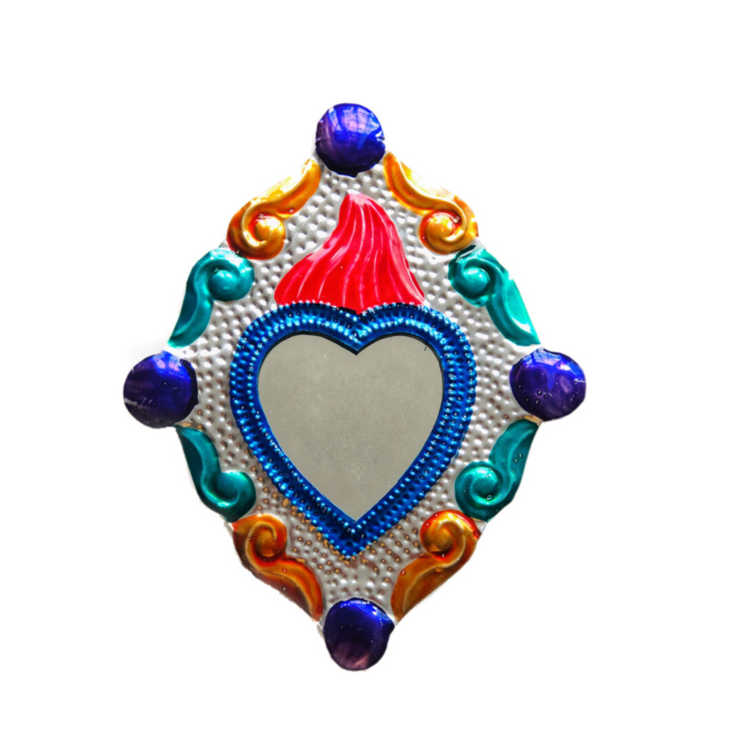 Mexican Mirror Ex-Voto Heart- Handmade 14cm