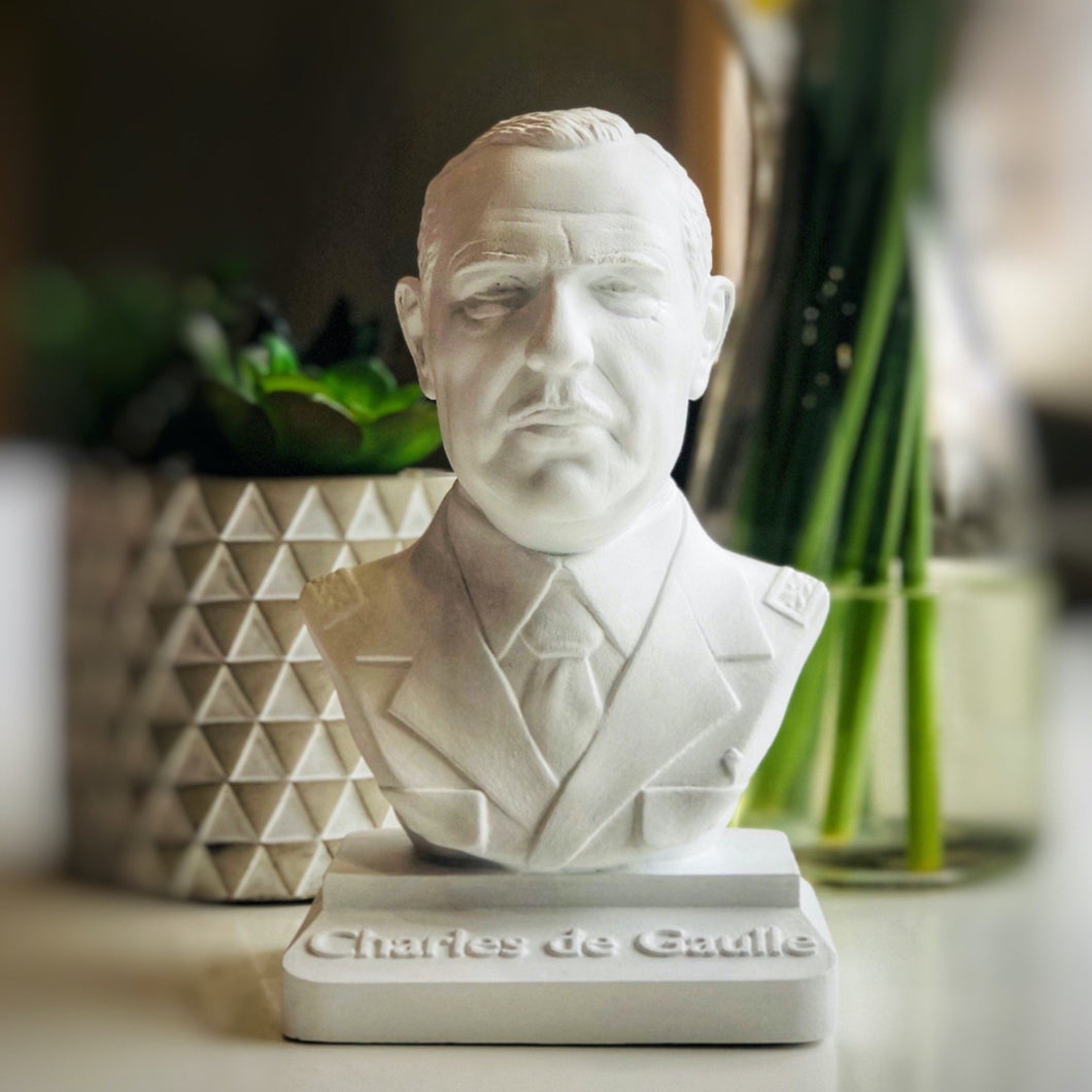 Charles de Gaulle Bust H20cm - White Handmade Alabaster and Plaster