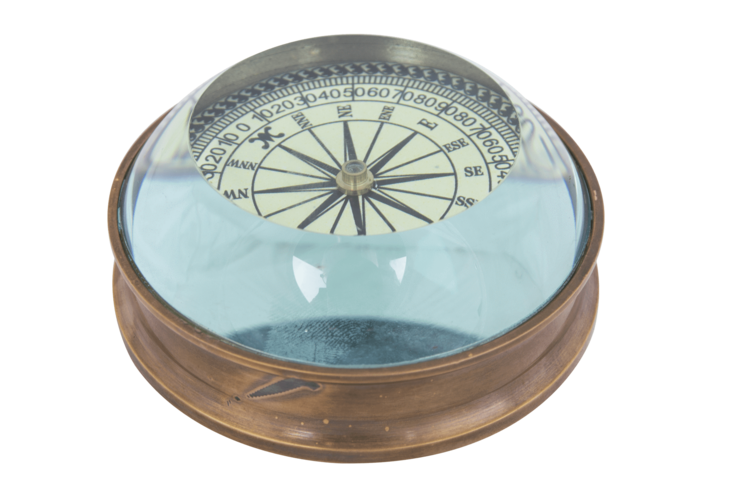 Brass Compass with Magnifying Glass – 7.5cm Paperweight Compass