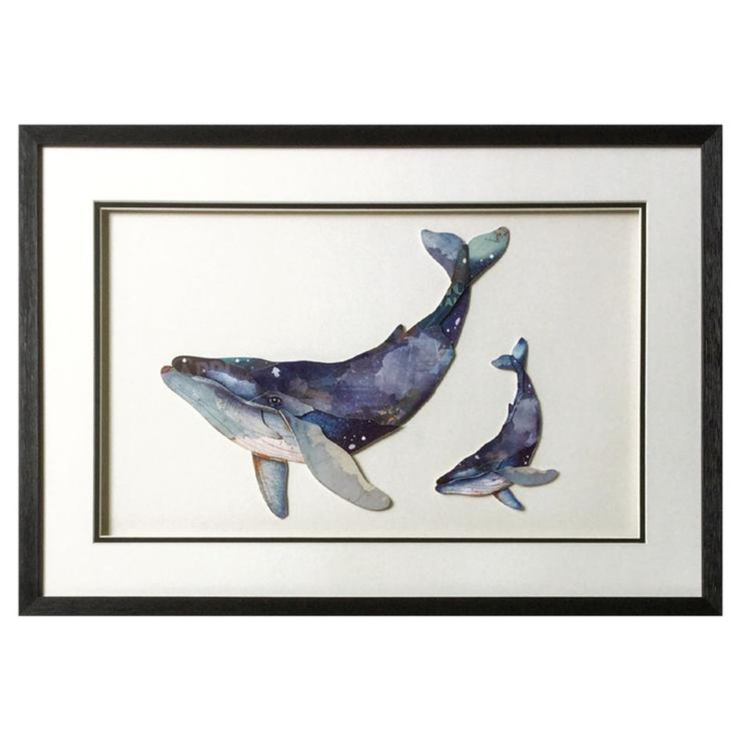Framed Collage Picture of Whale with Baby 65x45cm Home Decoration
