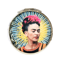 Load image into Gallery viewer, Doubled Pocket Mirror -Mexican Artist Frida Yellow And Green Rays By Wajiro Dream Mexipop Art Design
