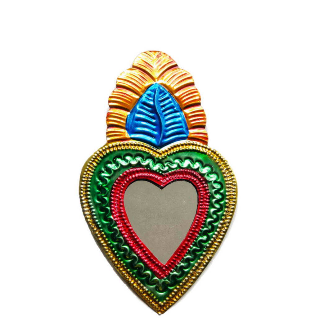 Mexican Mirror Ex-Voto Heart - Handmade 16cm
