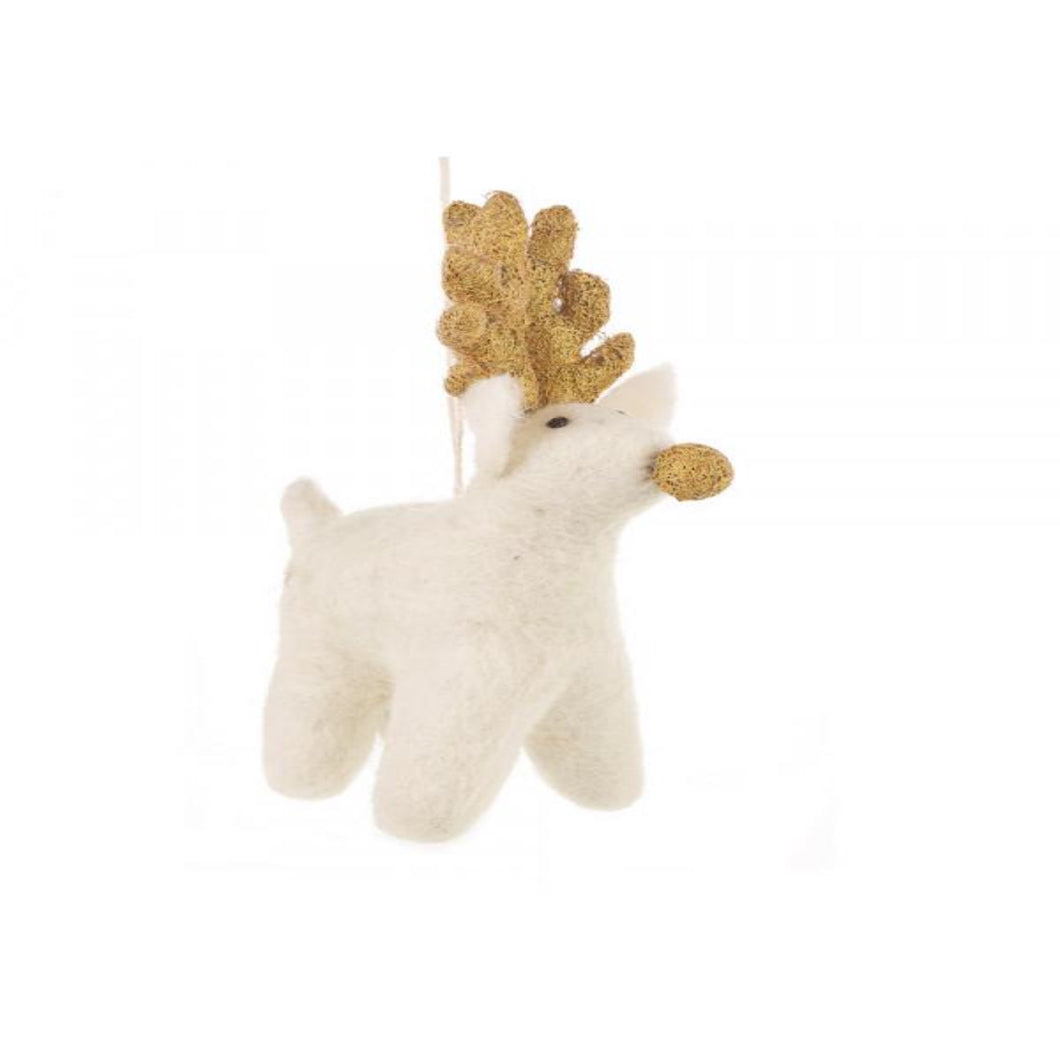 Set of 4 Gold Rudolphs Novelty Hanging Decoration - Fair Trade and Eco Friendly & Handmade Needle Felted Animal - Christmas