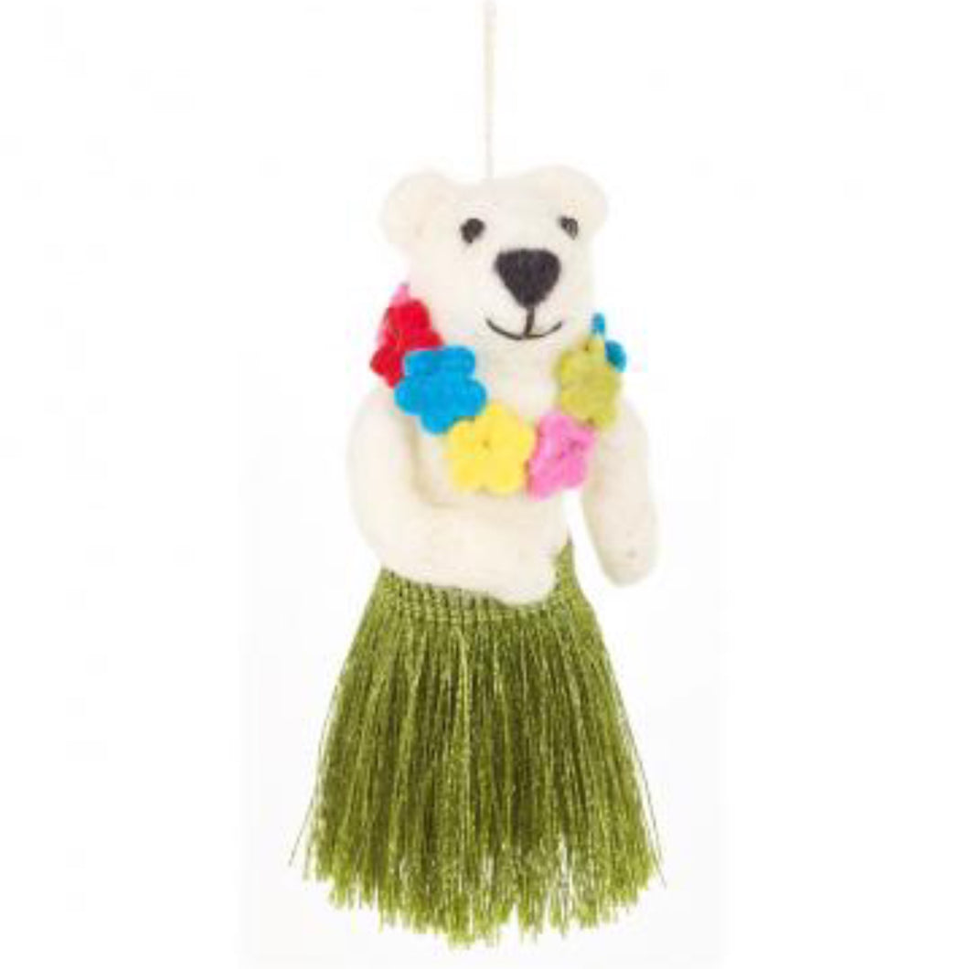 Set of 3 Polar Hula Bears Novelty Hanging Decoration - Fair Trade and Eco Friendly & Handmade Needle Felted Animal - Christmas