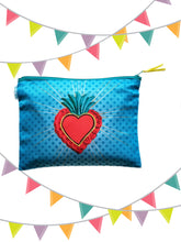 Load image into Gallery viewer, Makeup Bag Mexican Ex-Voto Heart Zip
