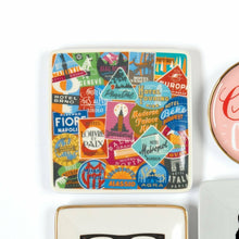 Load image into Gallery viewer, Vintage Travel Labels Square Porcelain Tray

