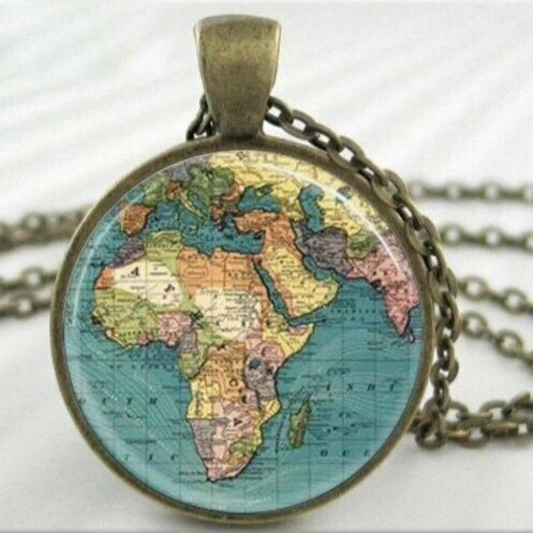 Travel World Map Handmade Necklace Antique Bronze