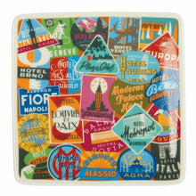 Load image into Gallery viewer, Vintage Travel Labels Square Porcelain Tray
