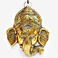 Load image into Gallery viewer, Ganesh Head Golden Metal Wall Hanging
