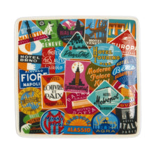 Load image into Gallery viewer, Vintage Travel Labels Square Porcelain Tray
