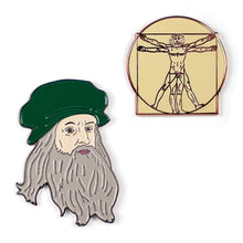 Load image into Gallery viewer, Leonardo da Vinci &amp; Vitruvian Man Pins By The Unemployed Philosophers Guild
