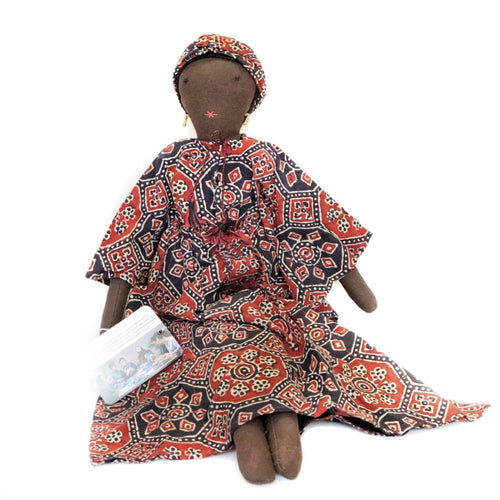 african lady handmade doll with head band and earrings handmade and fair trade